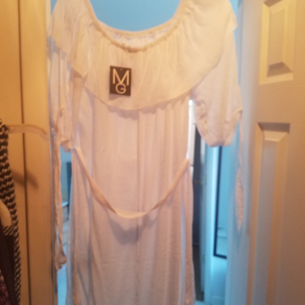 Off shoulder white linen dress